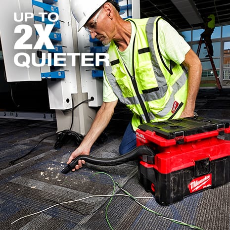 At just 87 dB(A), this MILWAUKEE® PACKOUT™ vacuum is 2X quieter than traditional jobsite wet/dry vacuums.