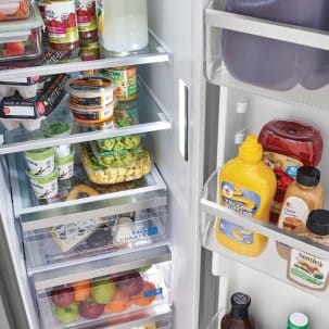 Clear shelving and bins with chrome accents
