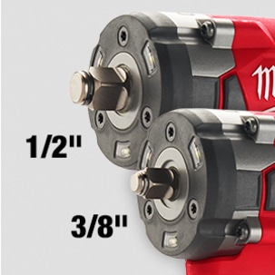 Milwaukee compact impact wrench available in 3/8 inch and 1/2 inch friction ring anvil sizes