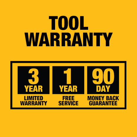 Tool Warranty: 3-Year Limited Warranty, 1-Year Free Service, 90-Day Money back Guarantee