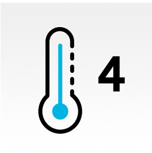 Thermometer icon with number four next to icon.