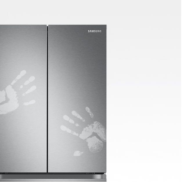 Handprints on fridge with diagonal slash through fingerprint