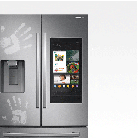 Handprints on fridge with diagonal slash through fingerprint