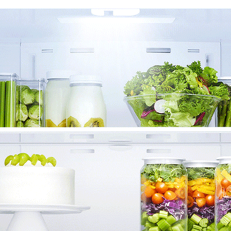 Photo shows light illuminating on inside fridge