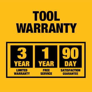Tool Warranty - 3-year limited warranty, 1-year free service and 90-day money back guarantee.