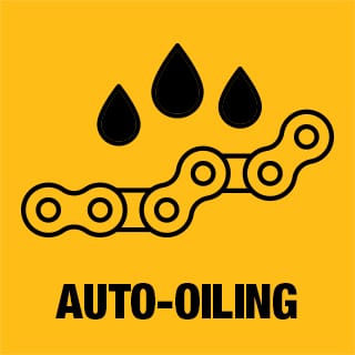 Auto-oiling for continuous chain lubrication.