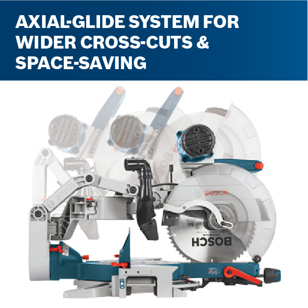 Axial-Glide system for wider cross-cuts & space saving