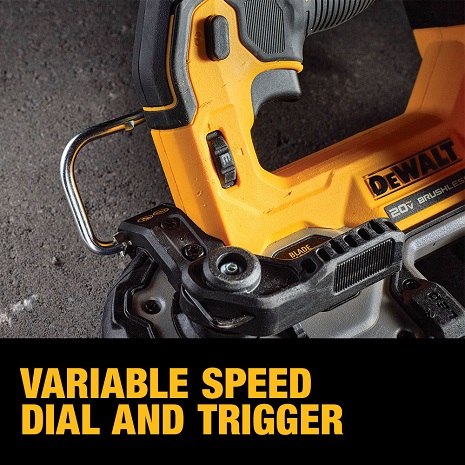 Variable speed trigger and speed dial allow for easy speed adjustment to match the material being cut