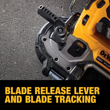 Blade release lever with wrench and single point tracking adjustment