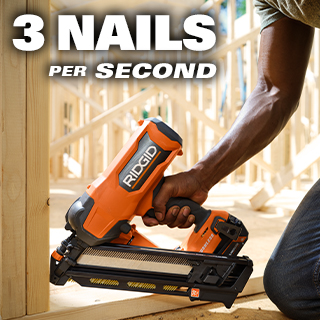 RIDGID R09895B 18V Brushless Cordless 30-Degree 3-1/2 in. Framing Nailer (Tool Only) RIDGID nailer in use on wood