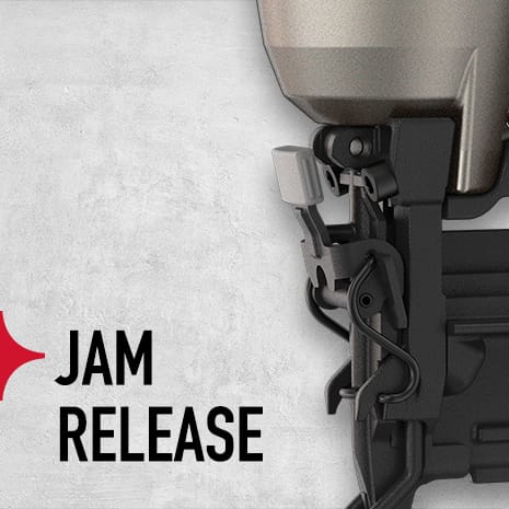 Tool-free jam release mechanism removes jammed nails with ease.