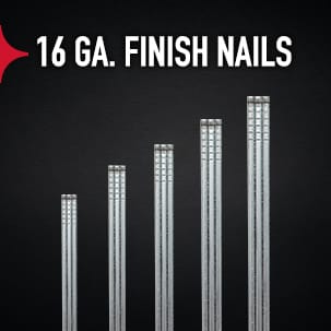Drives 16 Gauge finish nails between 1 in. and 2-1/2 in. long.