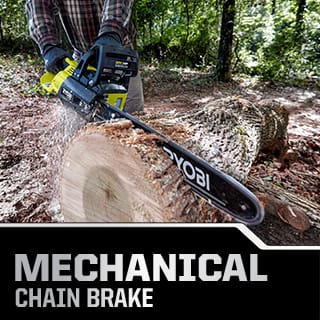 The mechanical chain brake provides kickback protection to improve safety during use
