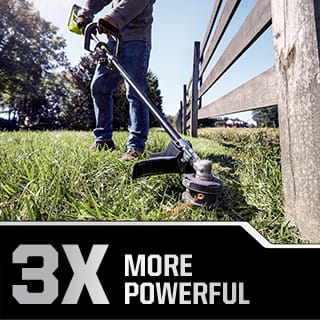 This trimmer delivers three times the power to get through weeds and thick grass (compared to RY40240)