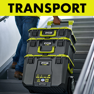 RYOBI LINK mobile storage system being carried up the stairs