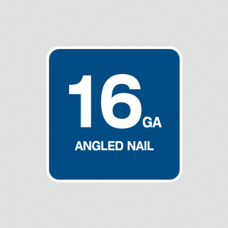 Milwaukee finish nailer uses 16 gauge 1- 1/4 inch to 2- 1/2 inch DA finish nails.