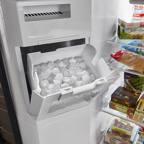 Get an extra full shelf in the freezer with an ice bin that's been moved to the door.