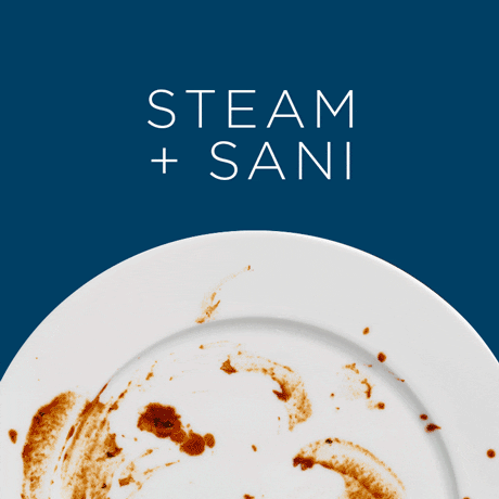 Animation that shows how dishes are steamed and sanitized