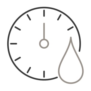 An icon of a clock with a drop of water superimposed in the corner, demonstrating the wash cycle