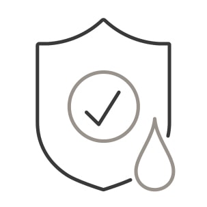 An icon of a shield. A drop of water is superimposed in the corner