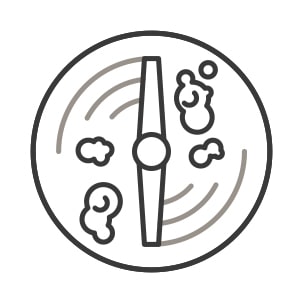An icon of the dishwasher’s rust-proof garbage disposal. Chunks of food are broken down as the blade spins, preventing the wash arms from clogging.