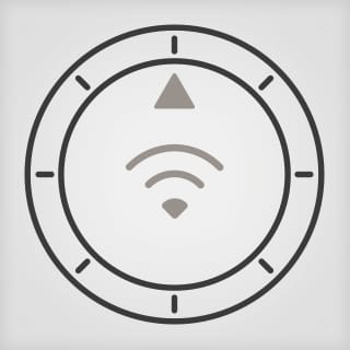 A close up icon of a control knob.  A wifi symbol is in the center of the dial.