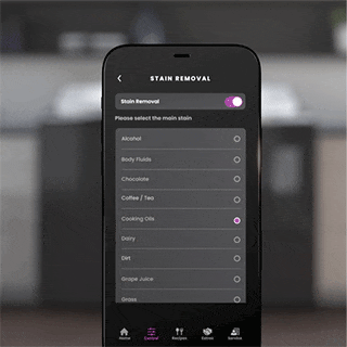 An animation showing a smartphone navigating settings in the SmartHQ app.