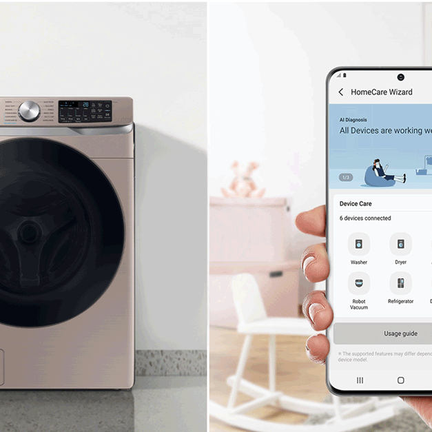 Samsung 7.5 cu. ft. Smart Stackable Vented Electric Dryer with Steam Sanitize+ in Platinum, White Wi-Fi Connectivity