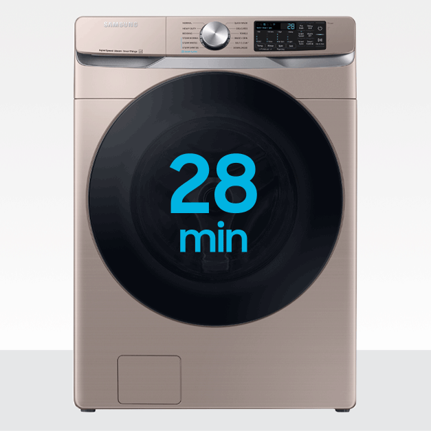 Samsung 4.5 cu. ft. Smart High-Efficiency Front Load Washer with Super Speed in Platinum, White Super Speed Wash