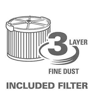 1-layer filtration captures general debris. Included dust bag provides an extra level of filtration and a convenient way of debris disposal.