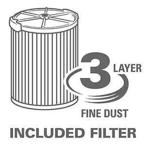 1-layer filtration captures general debris. Included dust bag provides an extra level of filtration and a convenient way of debris disposal.