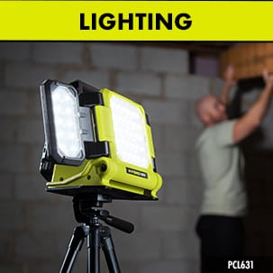 RYOBI panel light, illuminating a jobsite RYOBI panel light, illuminating a jobsite