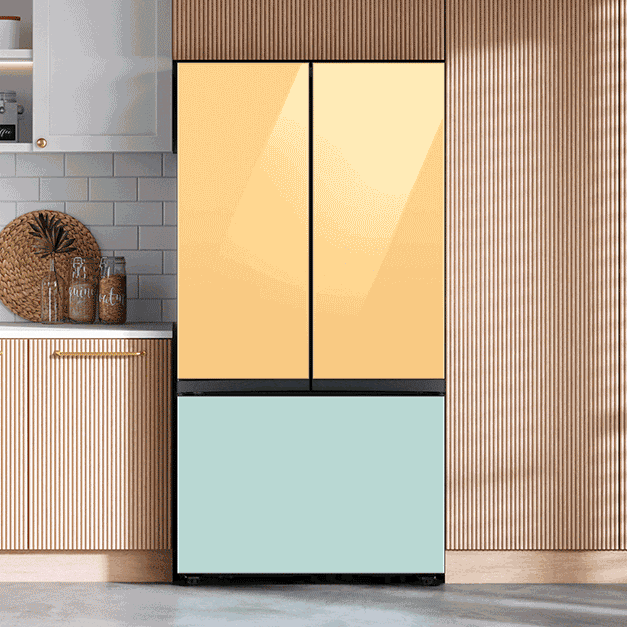 Bespoke 23 cu. ft. 4-Door French Door Smart Refrigerator with Beverage Center in Morning Blue/White Glass, Counter Depth Customization Bespoke 23 cu. ft. 4-Door French Door Smart Refrigerator with Beverage Center in Morning Blue/White Glass, Counter Depth Customization