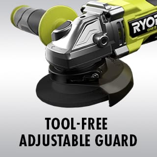 Close up image of the RYOBI grinder tool free adjustable guard