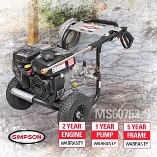 Limited warranties include: 2 Year Engine, 1 Year Pump, 5 Year Frame and 90 Day Accessory.