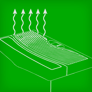 White illustration on green background of vapor release from AIRCARE Valiant evaporative humidifier