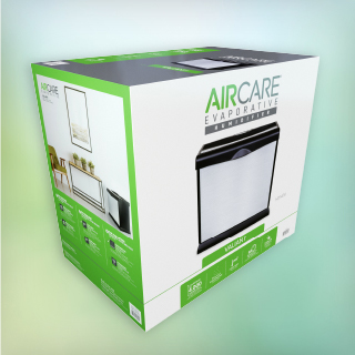 Retail carton image for the AIRCARE silver Valiant evaporative humidifier