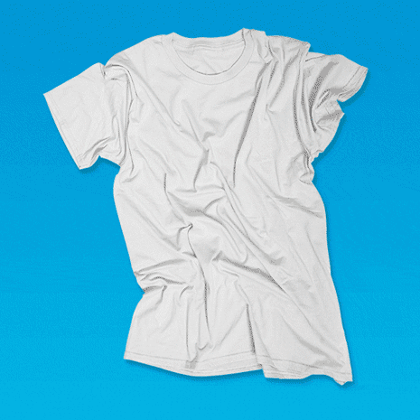 Animation of steam clearing away dirt on shirt.