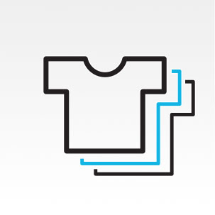 Black and blue outline of multiple shirts indicates spacious capacity.