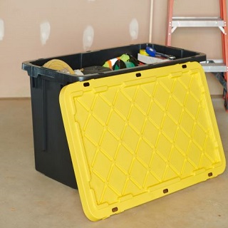 HDX 12 Gal. Tough Storage Tote in Black with Yellow Lid 206100 - The Home  Depot