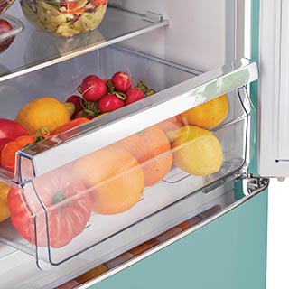 Our Classic Retro by Unique fridge has a deep crisper drawer for storing all of your fresh produce. With a full-width drawer, there is plenty of space for all of your fruits and vegetables.