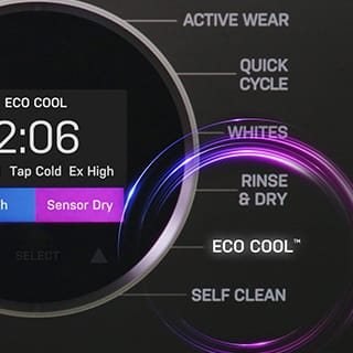 A close-up of the control panel. A colorful circle highlights the Eco Cool mode