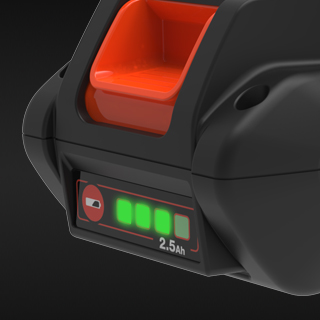 2.5Ah battery pack with on-board LED charge level indicator