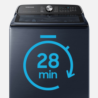 Image of washer with an icon indicating "28 min."