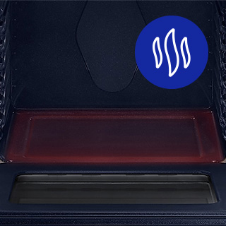 Inside of oven with a red glow from bottom, and a blue head icon overlayed.