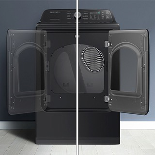 Image of dryer shown with door opening to the left and to the right.