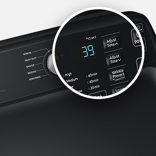 Image of dryer control panel with LED display highlighted.