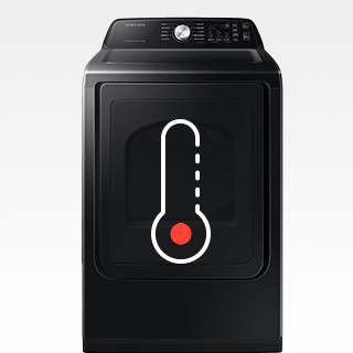 Image of a black dryer with an icon of a thermometer overlayed.