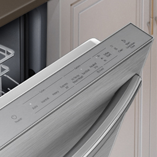 Image of top of dishwasher door with digital touch controls.