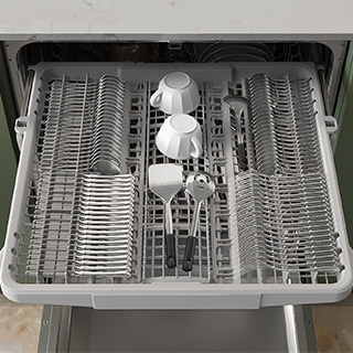 Image showing 3rd rack at the top of inside the dishwasher, holding utensils and cups.